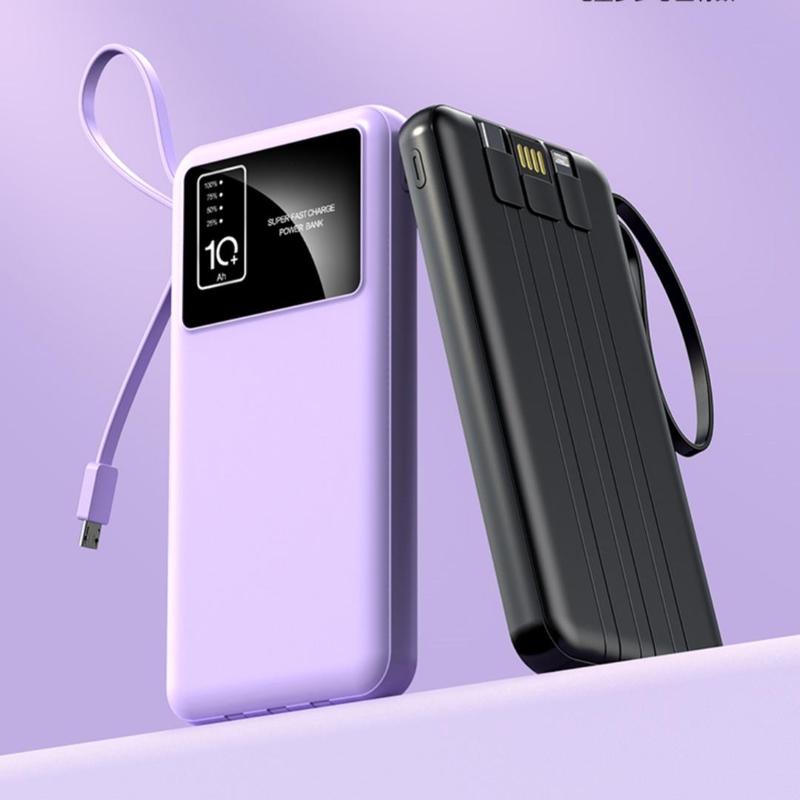 10000mAh Portable Charger Power Bank, Mini Charger with Built-in 4 Cables, USB Charger, Mobile Power Bank for iPhone 16 15 14 13 Samsung Android Phones