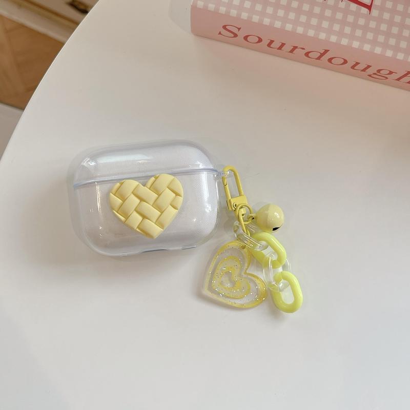 Cute Heart Pattern Earphone Case with Keychain, Earphone Protective Cover, Earphone Accessories Compatible with AirPods