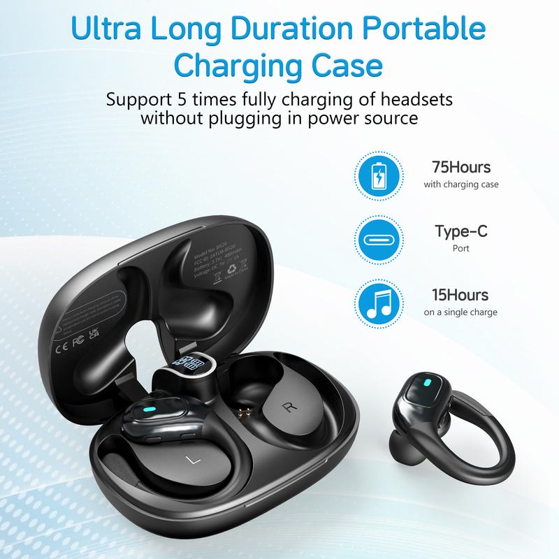 Bluetooth Earbuds: Wireless Headphones with 75 Hours Playtime, ENC Mic, Noise Cancellation, LED Display, Deep Bass, IP5 Waterproof, Bluetooth 5.3 Stereo Earphones for Workouts