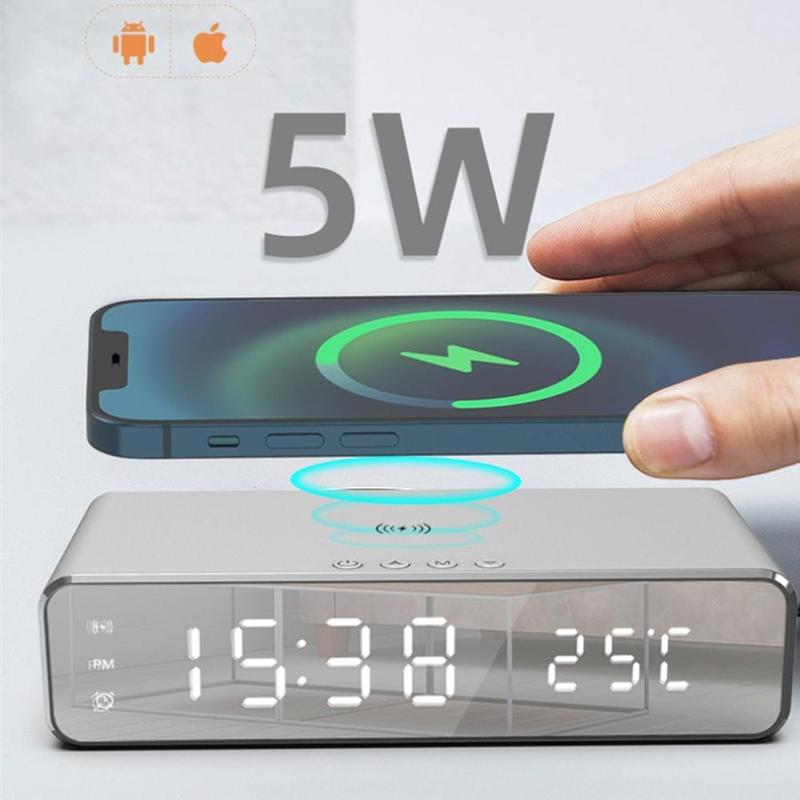 2-in-1 Wireless Charging Station with Alarm Clock Function, 1 Count Multifunctional Wireless Charger with LED Digital Thermometer for Phone Earphone