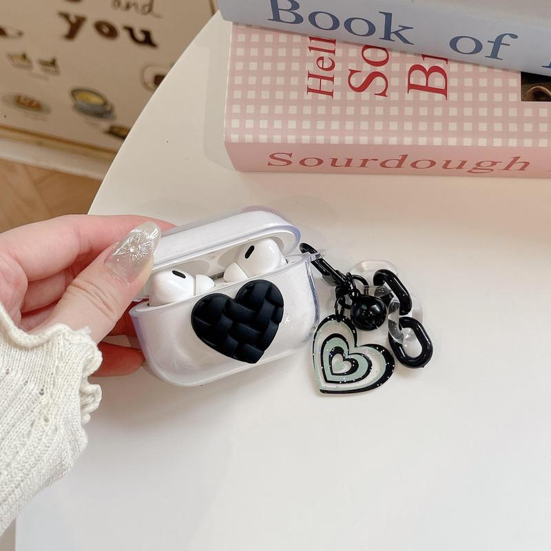 Cute Heart Pattern Earphone Case with Keychain, Earphone Protective Cover, Earphone Accessories Compatible with AirPods