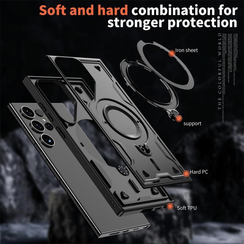 Heavy Duty Phone Case with Magnetic 360° Rotating Ring Stand, 1 Count Anti-drop Phone Protective Cover, Phone Accessories for Samsung S24 Ultra S24 Plus S23 Ultra A14 A15 A55