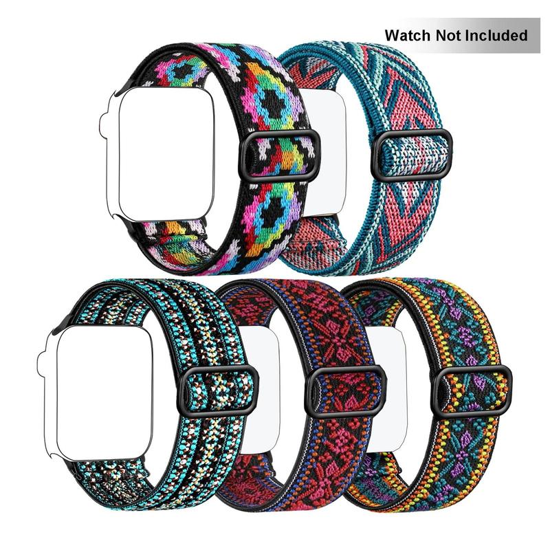 Solid Color Nylon Watchband for Apple Smart Watch, 5 Counts Set Adjustable Buckle Smartwatch Protective Band, Smartwatches Accessories, Nylon Strap Wristband for iWatch 38 40 41 42 44 45 49mm Smart Watches