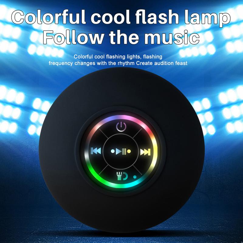 Mini Bluetooth Shower Speaker with LED light,Portable IPX4 Waterproof,Hands-Free Speakerphone,Rechargeable Using Micro USB,Wireless Stereo for Beach,Shower & Home-Black