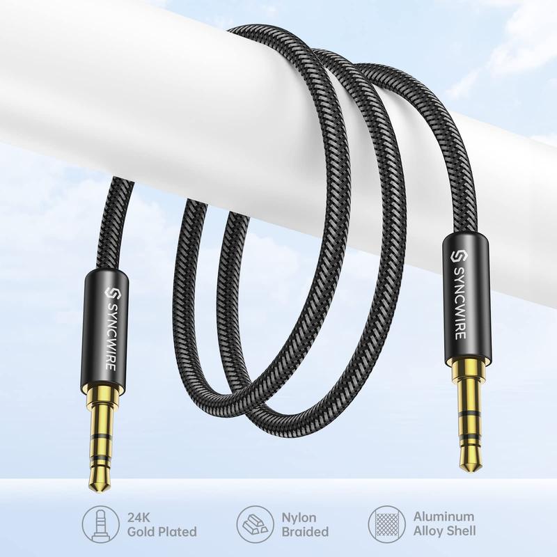 Syncwire Long Aux Cable 6.5Ft- Auxiliary Audio Cable for Headphones, Car, Home Stereos, iPhone Ipad iPod Echo Dot, Galaxy S8 Smartphones &More - Black