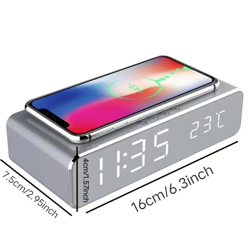2-in-1 Wireless Charging Station with Alarm Clock Function, 1 Count Multifunctional Wireless Charger with LED Digital Thermometer for Phone Earphone