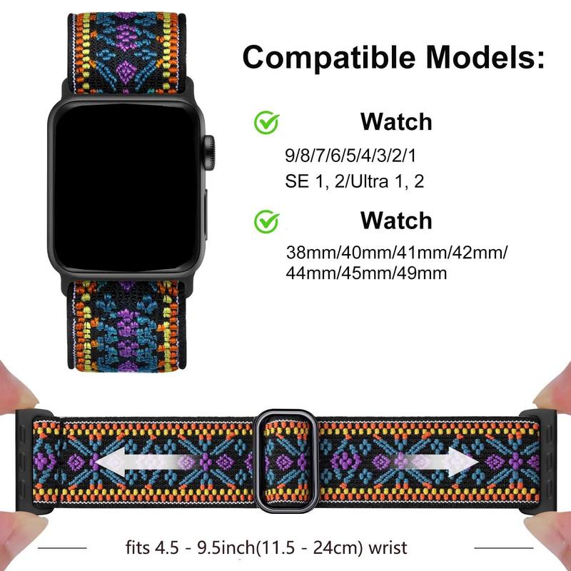 Solid Color Nylon Watchband for Apple Smart Watch, 5 Counts Set Adjustable Buckle Smartwatch Protective Band, Smartwatches Accessories, Nylon Strap Wristband for iWatch 38 40 41 42 44 45 49mm Smart Watches