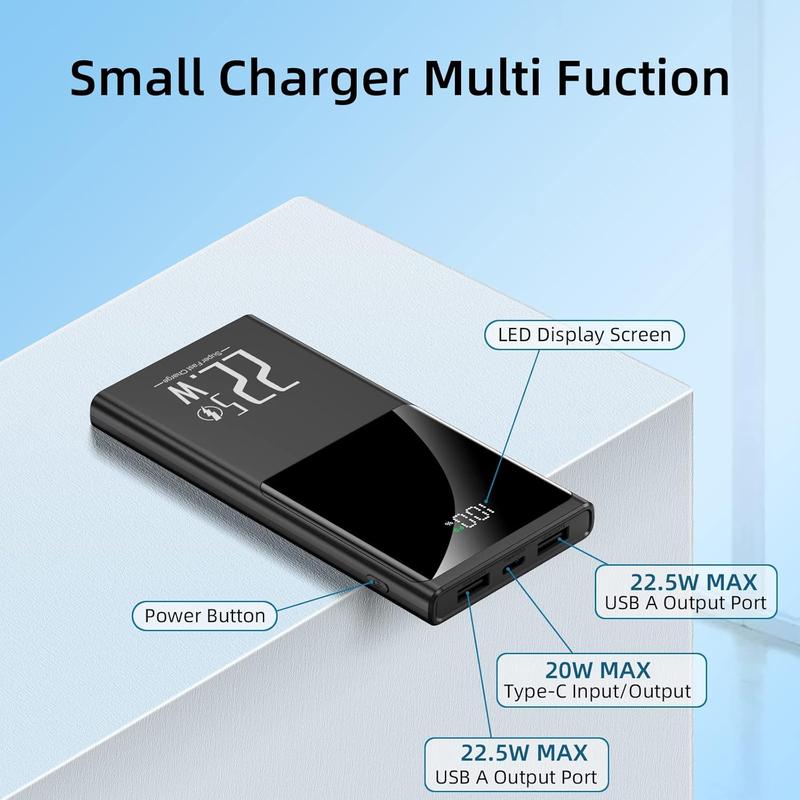 Portable Charger 10000mAh, Power Bank 22.5W Fast Charge, Slim Battery Backup with USB C in Out, LCD Display External Battery Pack Compatible with iPhone 16 15 14 13 12, Samsung, Google, Android etc