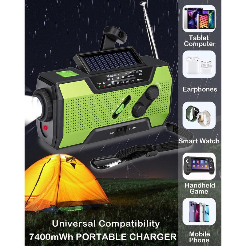 Rechargeable,Emergency Weather Radio, Hand Crank, Portable, Solar Charging, with AM FM NOAA, LED Flashlights, Reading Lamp, SOS Alarm, Rechargeable