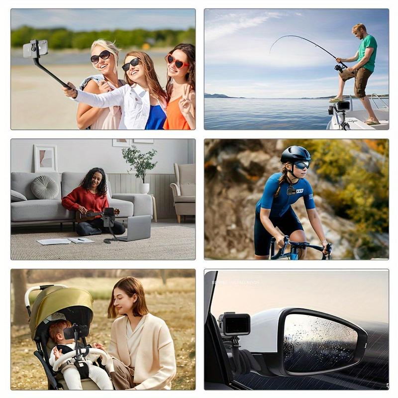 Flexible Phone Clamp Mount, Selfie Stick Extension Pole for iPhone GoPro AKASO Insta360 Action Camera, Phone Holder For Bike, Deck, Windable Scene
