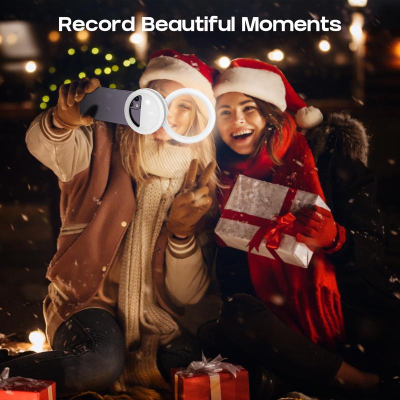 Rotatable Selfie Ring Light, USB Rechargeable Clip-on Ring Light with 3 Color Temperatures, Camera Accessories for Photo & Video