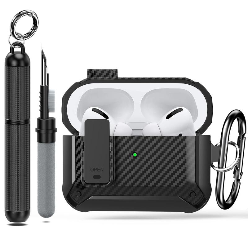 Airpod Pro Case Cover with Cleaner Kit, Compatible with Airpods Pro 2nd Generation Case 1st Generation (2023 2022 2019), Shockproof Lock Cover with Keychain for Men Women