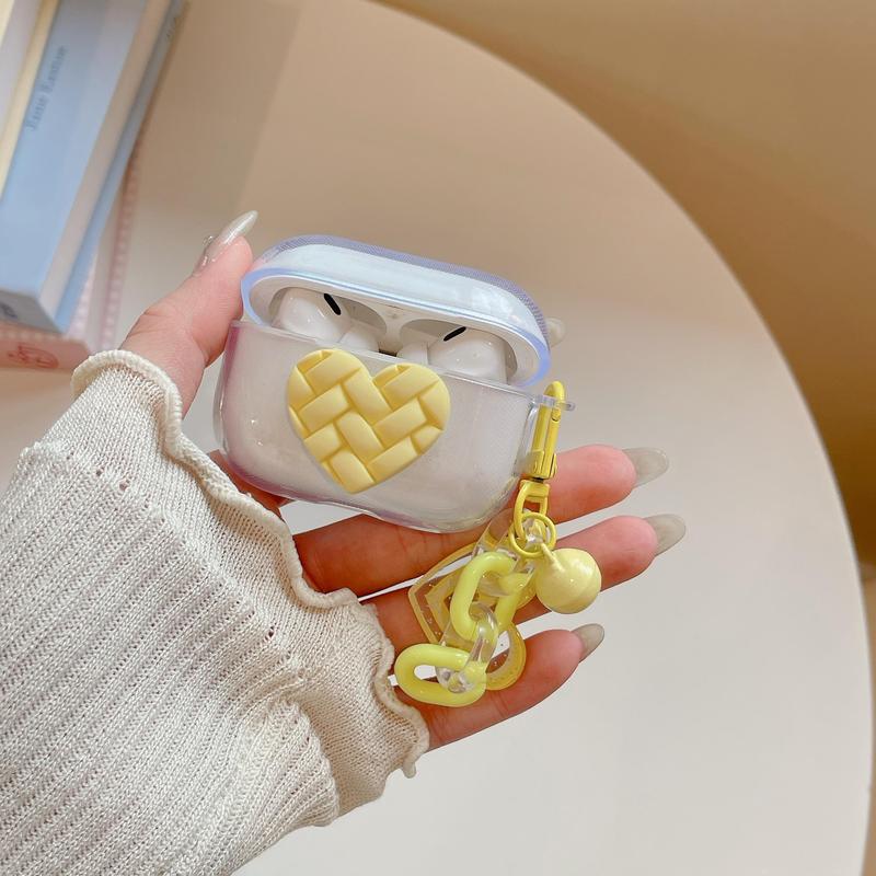 Cute Heart Pattern Earphone Case with Keychain, Earphone Protective Cover, Earphone Accessories Compatible with AirPods
