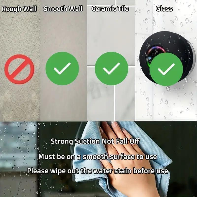 Mini Bluetooth Shower Speaker with LED light,Portable IPX4 Waterproof,Hands-Free Speakerphone,Rechargeable Using Micro USB,Wireless Stereo for Beach,Shower & Home-Black