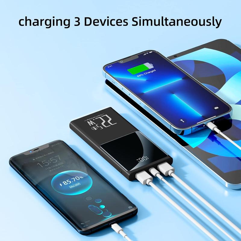 Portable Charger 10000mAh, Power Bank 22.5W Fast Charge, Slim Battery Backup with USB C in Out, LCD Display External Battery Pack Compatible with iPhone 16 15 14 13 12, Samsung, Google, Android etc