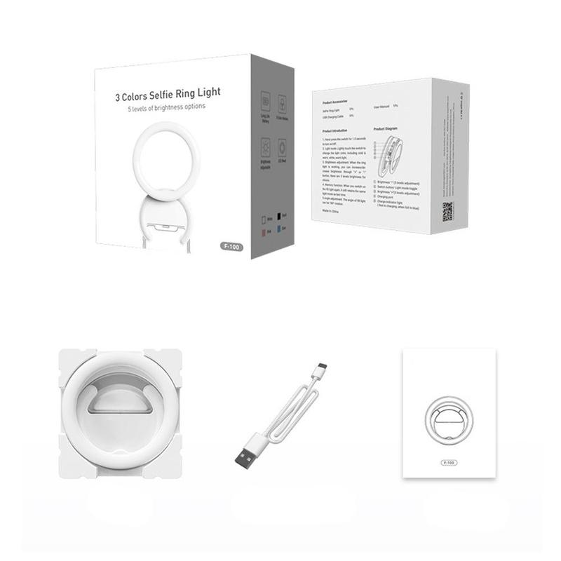 Rotatable Selfie Ring Light, USB Rechargeable Clip-on Ring Light with 3 Color Temperatures, Camera Accessories for Photo & Video