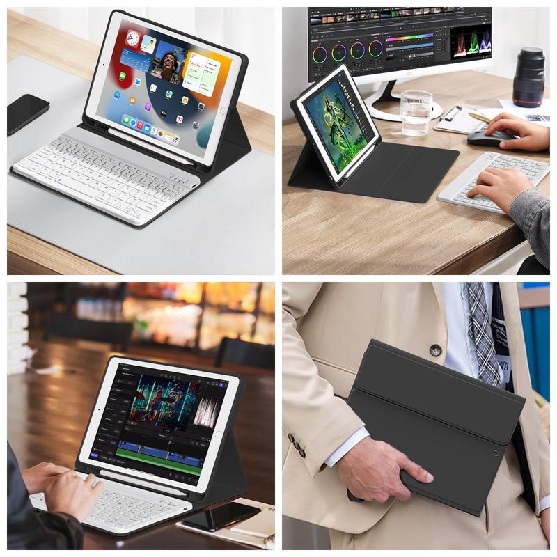 Tablet Case with Detachable Keyboard, 1 Count Tablet Protective Cover with Pencil Holder, Tablet & Computer Accessories Compatible with iPad