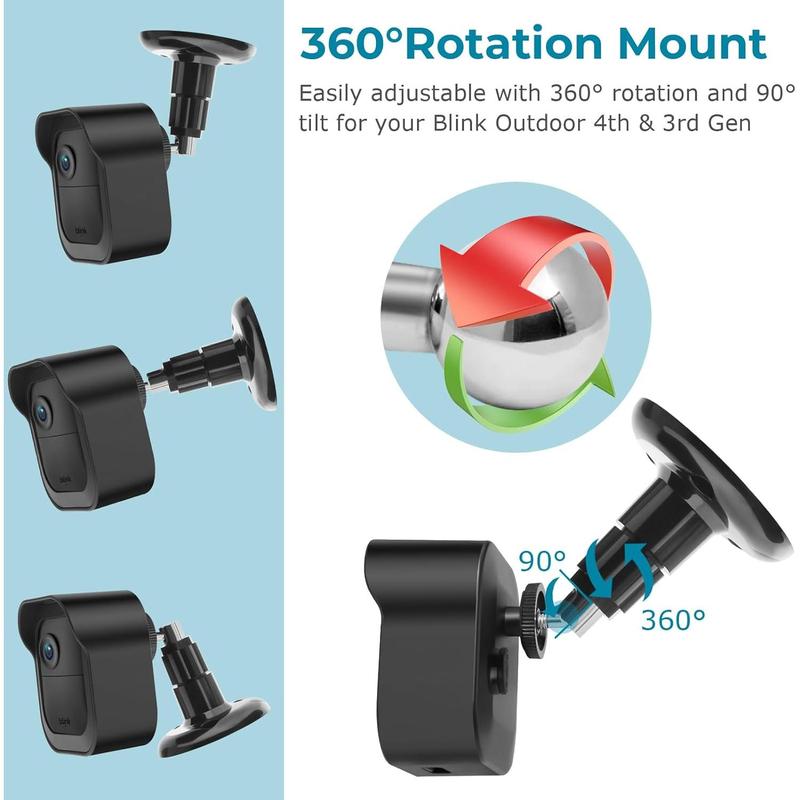 Blink Outdoor Camera Wall Mount Compatible with 3rd & 4th Gen,3 Pack Weatherproof Protective Housing ,360 Degree Adjustable Mount with Blink Sync Module 2 Outlet Mount for Blink Camera System (Black)