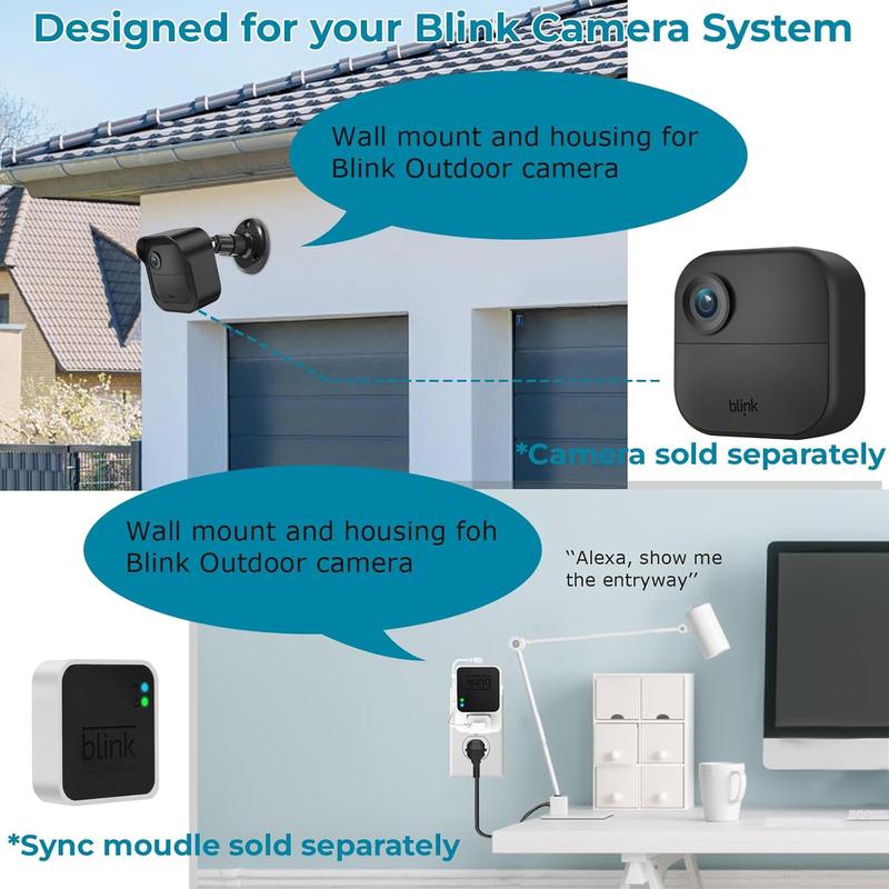Blink Outdoor Camera Wall Mount Compatible with 3rd & 4th Gen,3 Pack Weatherproof Protective Housing ,360 Degree Adjustable Mount with Blink Sync Module 2 Outlet Mount for Blink Camera System (Black)