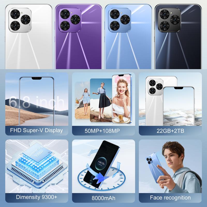 QEK(Limited time promotion) i15 Pro Max Super Phone 6.2-inch HD Screen Smartphone 5G Dual Card 1+16 5G Dual Card Celulares Android Unlock 108MP 6800mAh Large Battery as a Perfect Gift!
