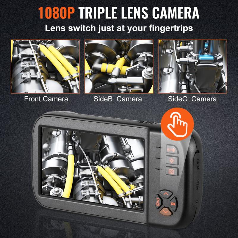Borescope Camera, Triple Lens Endoscope Camera with Light, 4.5
