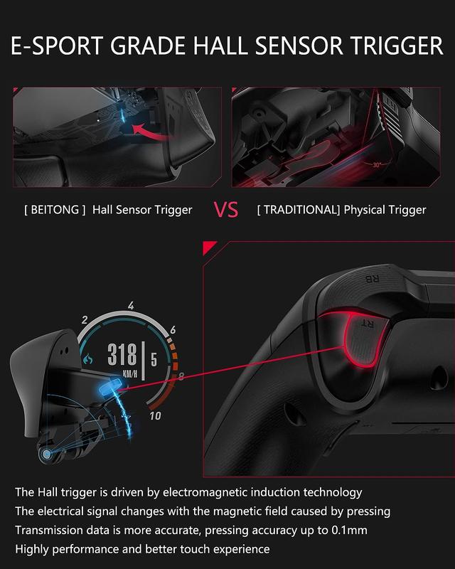 BEITONG Asura 2 Pro PC Gaming Controllers 2.4G Wireless Dual Vibrate Gamepad Joystick For Windows 7 8 10 11,Android TV,Steam,Simulater,Advanced M Buttons Hall Effect Trigger