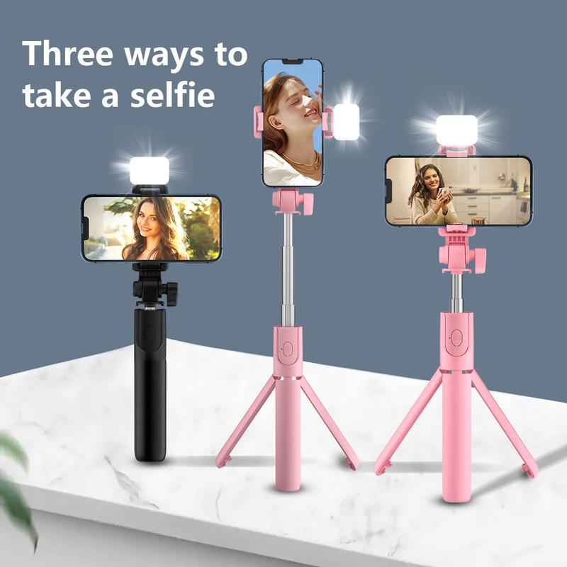 Rechargeable Portable Selfie Stick Tripod, 1 Count Retractable Phone Selfie Stick with Remote Control, 360 Degree Rotatable Phone Holder for Live Streaming, Travel, Outdoor