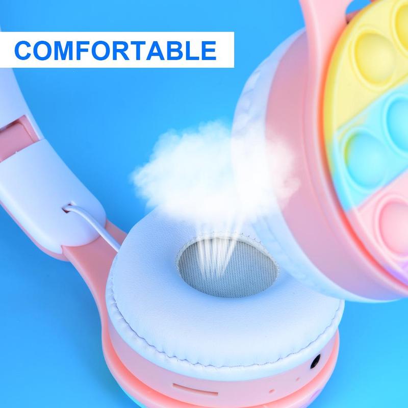 Cartoon Ear Design Foldable Wireless Microphone Headphones, Over-Ear Wireless Gaming Headphone, Portable Folding Noise Cancelling Headphones for Home Outdoor