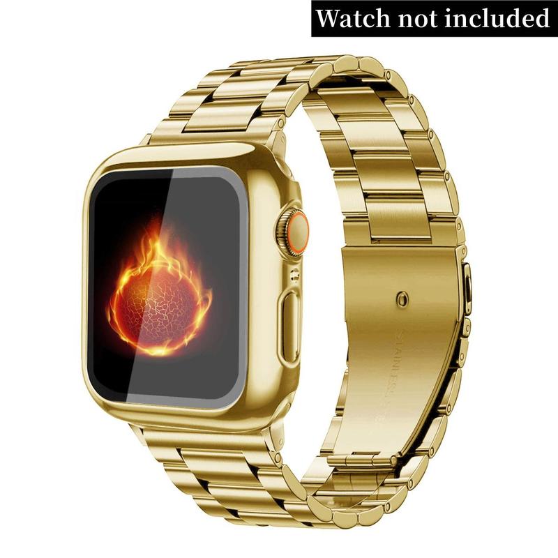 Stainless Steel Watch Band with Tempered Glass Screen Case (2 Counts set), Watch Band for Apple Watch 49mm 44mm 45mm 40mm 41mm, Smart Watch Accessories