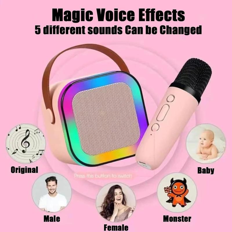 Portable Wireless Speaker with Microphone, Rechargeable Wireless Karaoke Speaker with Handle, Colorful Light LED USB Speaker for Home Party wireless