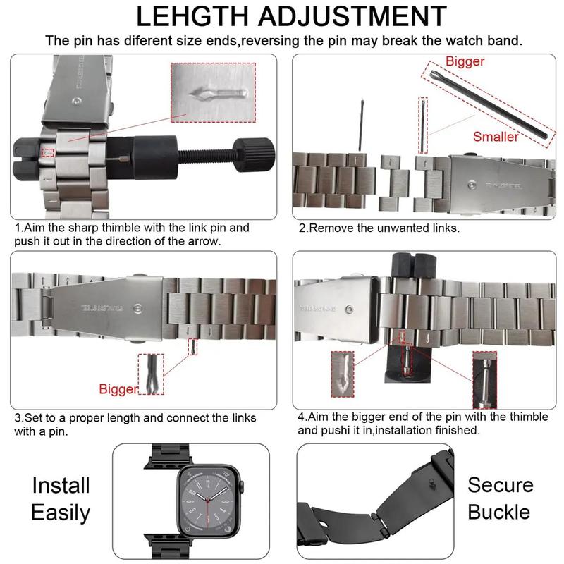 Stainless Steel Watch Band with Tempered Glass Screen Case (2 Counts set), Watch Band for Apple Watch 49mm 44mm 45mm 40mm 41mm, Smart Watch Accessories