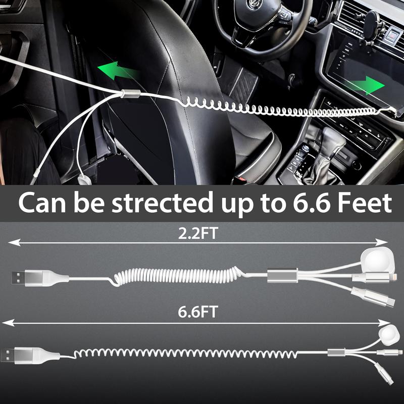 USB Type-C to iWatch iPhone Lightning Type-C Multi Charger Cable, 3-in-2 Retractable Multiple Car Fast Charging Cord smartphone cellphone mobile smartphone cellphone electronic mobile patible with iPhone Apple Watch iPad Android Phone charger cords