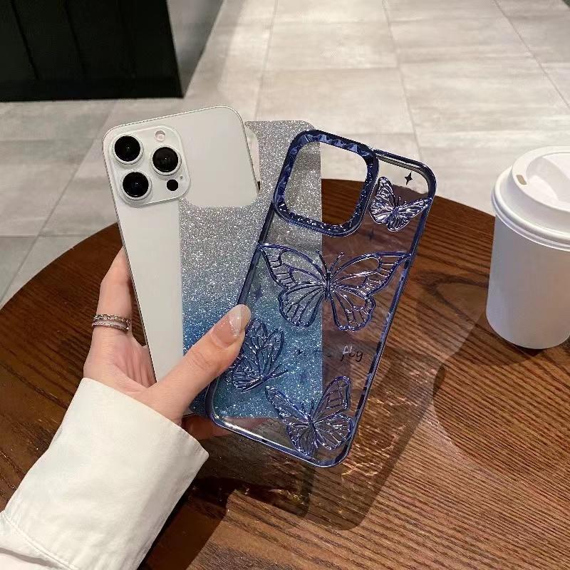 Butterfly Pattern Phone Case, Rhinestone Decor Phone Protective Cover, Phone Accessory Compatible with iPhone 16 Pro Max 15 14 13 12 11