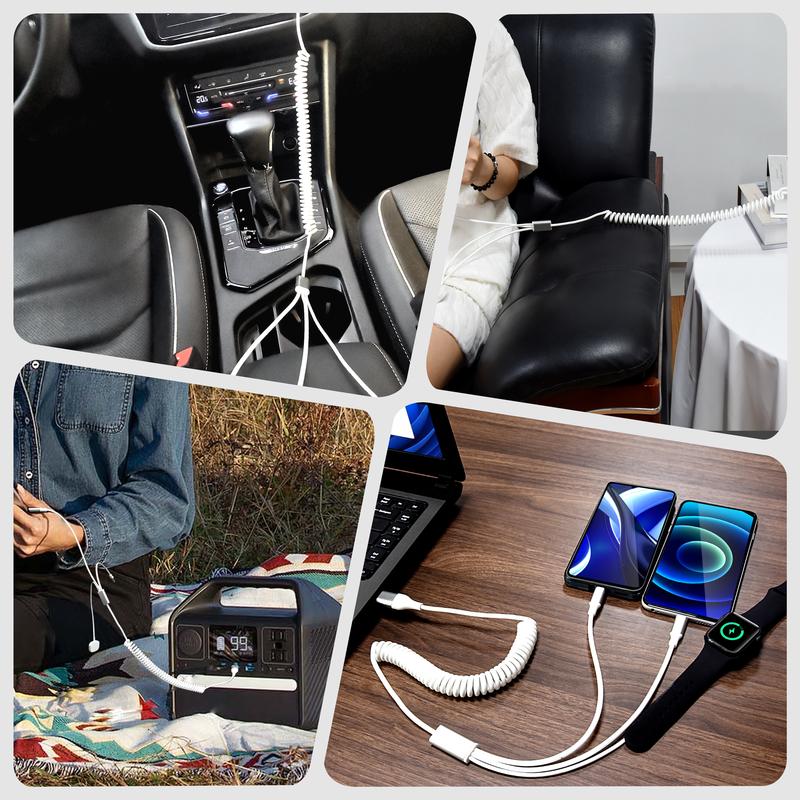 USB Type-C to iWatch iPhone Lightning Type-C Multi Charger Cable, 3-in-2 Retractable Multiple Car Fast Charging Cord smartphone cellphone mobile smartphone cellphone electronic mobile patible with iPhone Apple Watch iPad Android Phone charger cords