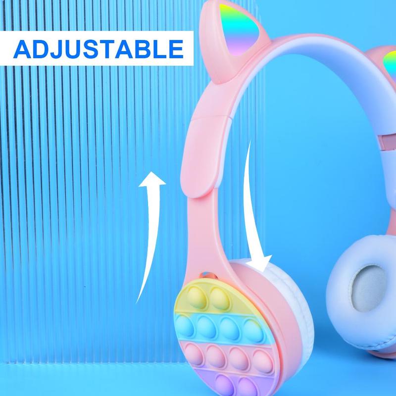 Cartoon Ear Design Foldable Wireless Microphone Headphones, Over-Ear Wireless Gaming Headphone, Portable Folding Noise Cancelling Headphones for Home Outdoor