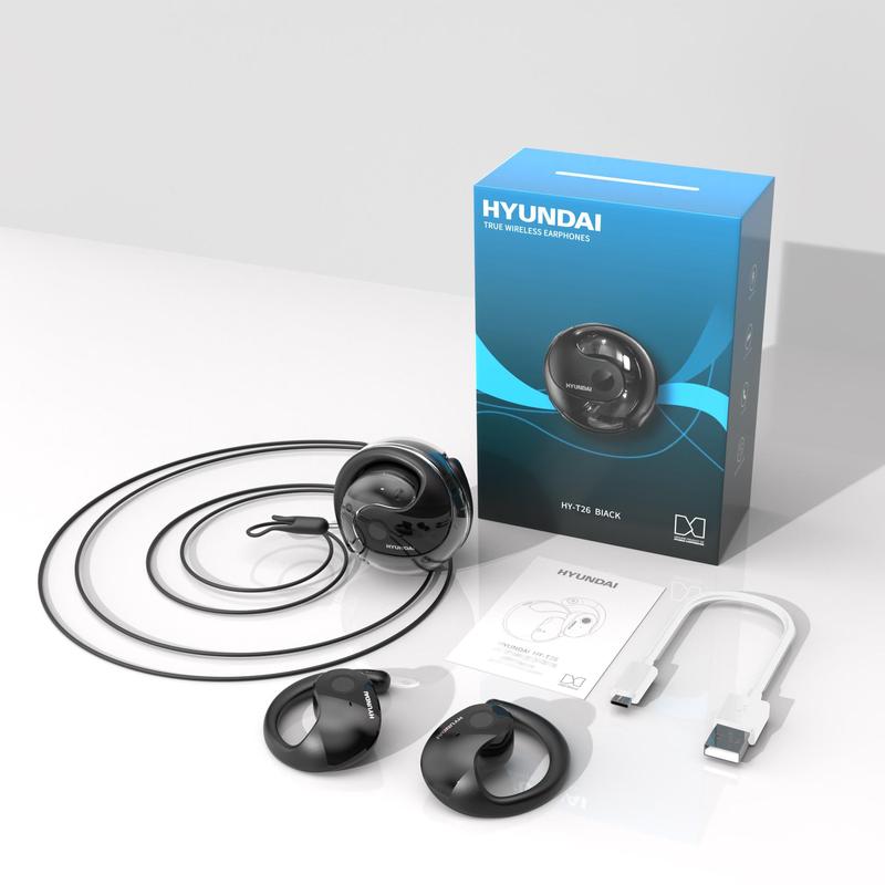 HYUNDAI HY-T26 Wireless Headphones, Waterproof Sport Wireless Earbuds, Ear-hanging Design Bluetooth-compatible OWS Earphone with Mic, Rechargeable Noise Cancelling Headphone, Wireless Headphone, Headset for Gaming Sport, Fun Summer Gift, Audio Accessories