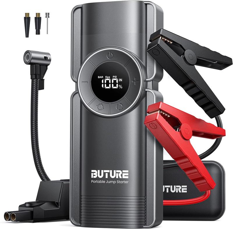 3000A Car Jump Starter with 150PSI Air Compressor, Fast Charge Power Bank, Safe Car Jumper Box with Display, 3 Modes Emergency Light