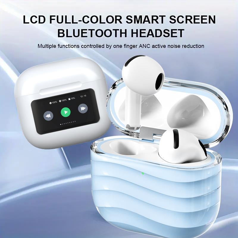 Full-Color Display Bluetooth Earphone，Touch Screen Earphone Noise Cancellation Bluetooth Earphones ， With Double Mic 500mAh Charging Case，Long Life In-Ear Lightweight Headphones Audio Headset（Buy One Get One Free Charging Case）