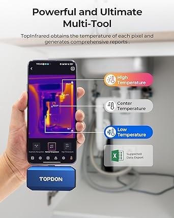 TOPDON TC001 Plus Thermal Camera for Android, 256 x 192 IR High Resolution with Visual Camera, 25Hz Refresh Rate, Dual-Lens Thermal Imaging Camera
