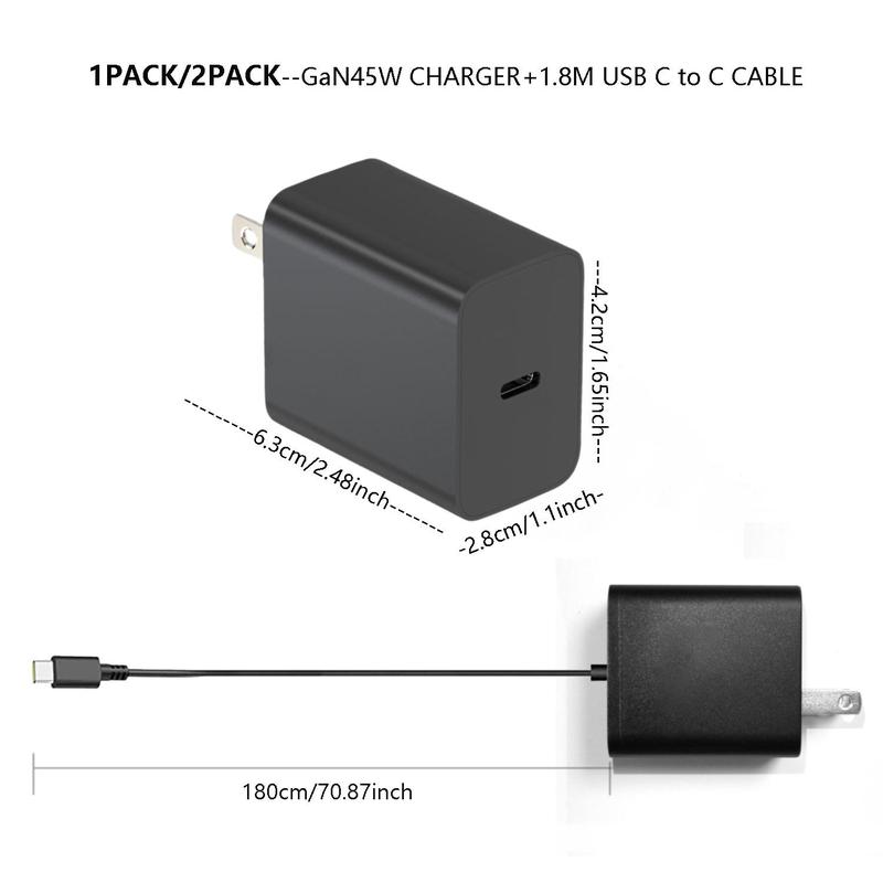 45W GaN Fast Charger & USB C to USB C Cable, USB C Power Adapter Set, Portable Charger Compatible with iPhone, iPad & Samsung Galaxy S24 Ultra S24 S24+