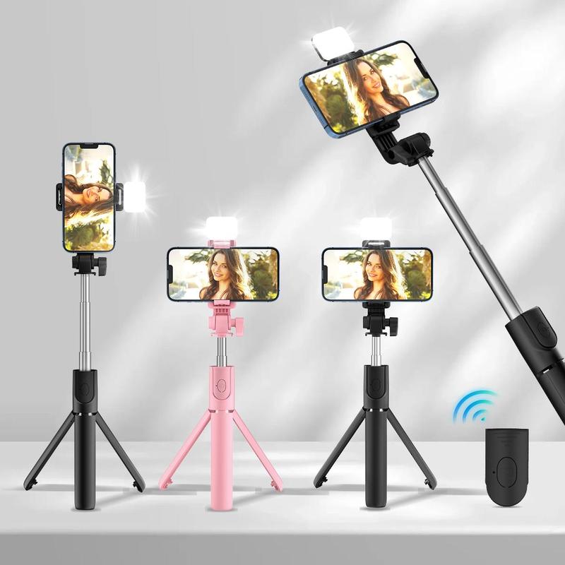 Rechargeable Portable Selfie Stick Tripod, 1 Count Retractable Phone Selfie Stick with Remote Control, 360 Degree Rotatable Phone Holder for Live Streaming, Travel, Outdoor