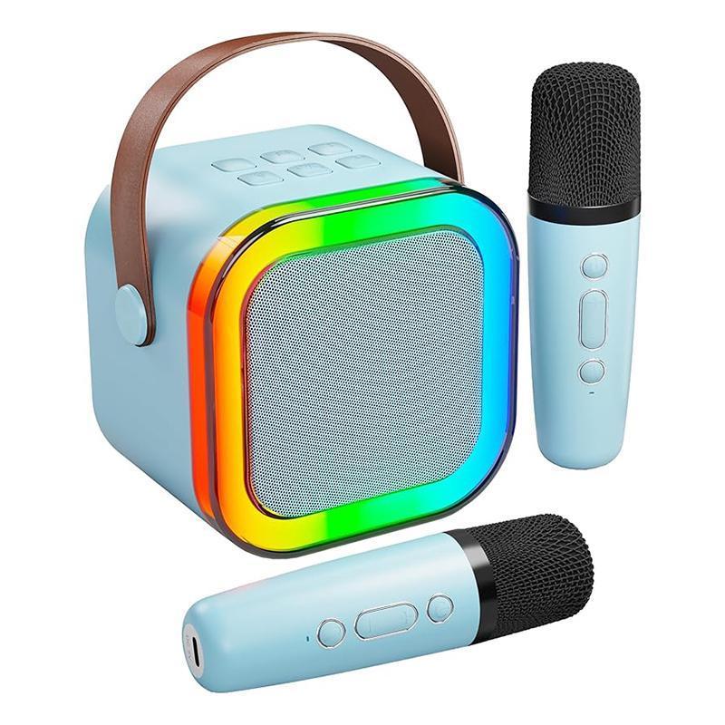 Portable Wireless Speaker with Microphone, Rechargeable Wireless Karaoke Speaker with Handle, Colorful Light LED USB Speaker for Home Party wireless