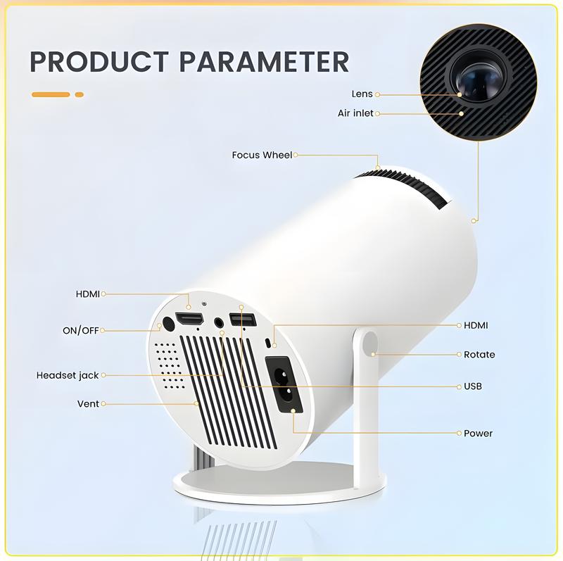 HAOYE HY300 Smart Mini Projector with WIFI & Bluetooth, 4K 1080P Support Portable Projector 180° Rotatable,130'' Screen Movie Projector,For Home & Outdoor,Build in Android 11.0 System