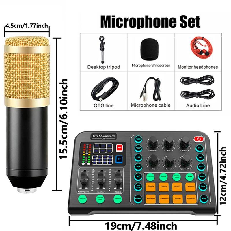Professional Podcast Equipment Set, USB Rechargeable Condenser Microphone with Live Sound Card, Audio Interface, Perfect for Recording, Broadcasting, Live Streaming