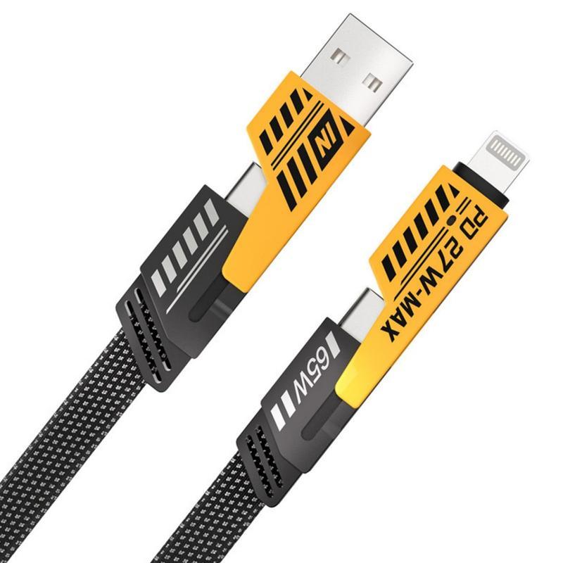 4-in-1 USB-C Cable - PD Fast Charging & Data Sync with USB-A TYPE C & Lightning Breathing Light Aluminum Alloy Design 5FT Silicone Cable Compatible with Phone Pad and Laptops Device