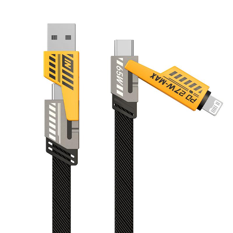 4-in-1 USB-C Cable - PD Fast Charging & Data Sync with USB-A TYPE C & Lightning Breathing Light Aluminum Alloy Design 5FT Silicone Cable Compatible with Phone Pad and Laptops Device