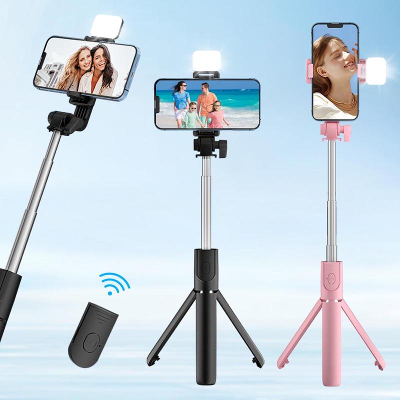 Portable Selfie Stick Tripod, 1 Count 360 Degree Rotatable Handheld Phone Live Broadcast Holder with Fill Light, Selfie Accessories for Home & Outdoor