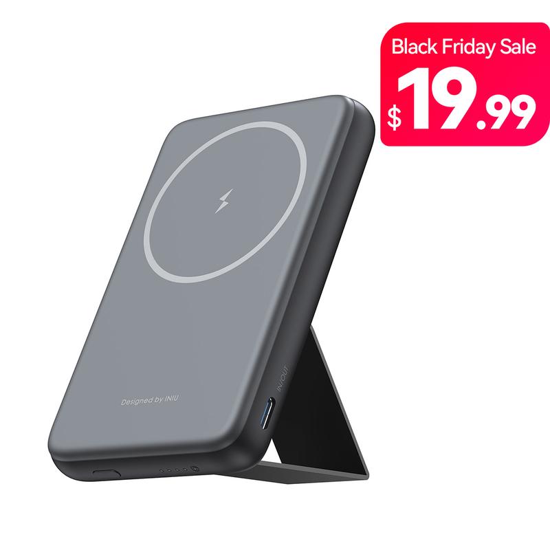 INIU Magnetic Battery Pack Compatible with MagSafe, Slim 6000mAh 20W Portable Charger with Stand, USB C in&Out Wireless Power Bank, Only for iPhone 16 15 15 Plus 15 Pro 15 Pro Max, iPhone 14 13 12 Series Charging Device Foldable