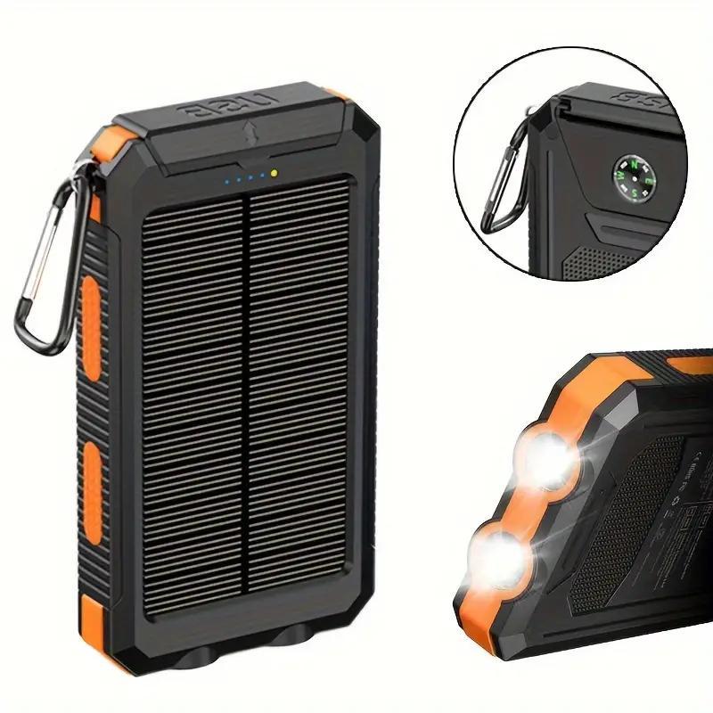 Portable Solar Powered Power Bank, 1 Count 10000mAh Solar Cell Phone Battery Panel Charger with Flashlight, Outdoor Emergency Power Backup Battery Pack
