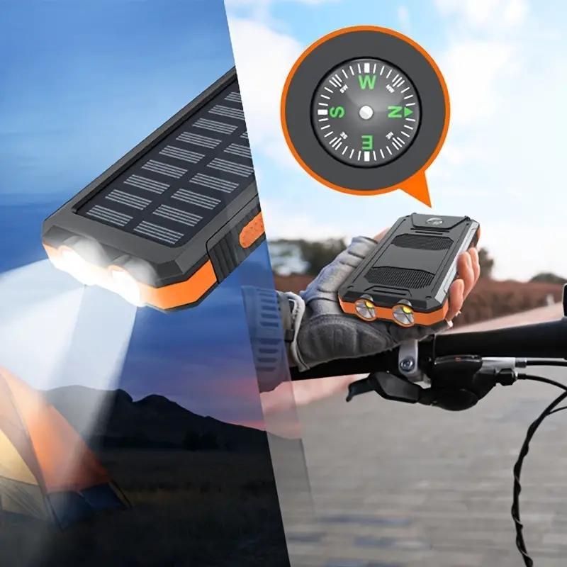 Portable Solar Powered Power Bank, 1 Count 10000mAh Solar Cell Phone Battery Panel Charger with Flashlight, Outdoor Emergency Power Backup Battery Pack